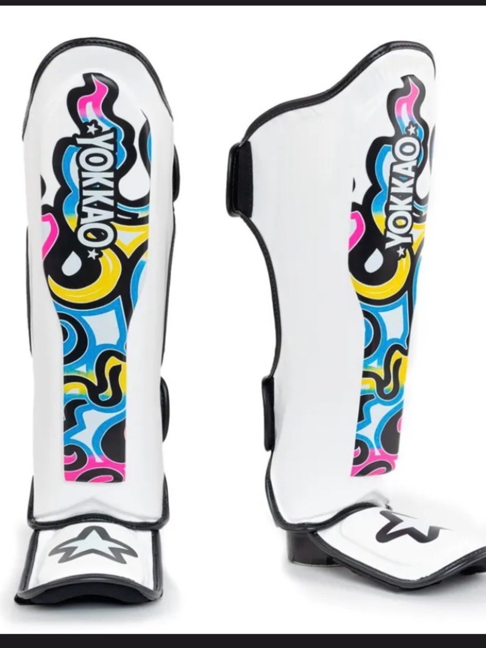 White Shin Guards with Colorful Graphic - Adult Small